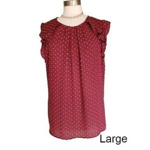 Women's Short Sleeve Round Neck Chiffon Pleated Blouse Maroon Large NWOT